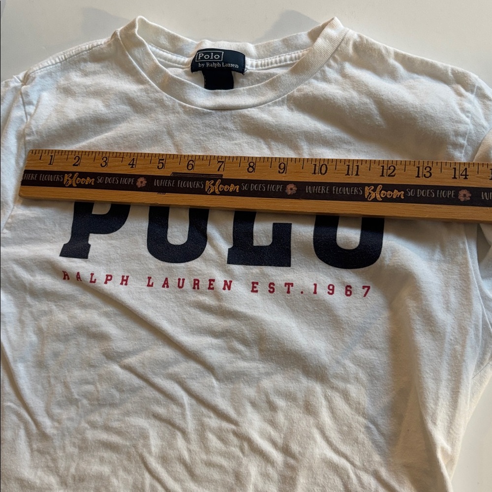 Ralph Lauren White Polo Shirt Boys Long Sleeve White POLO Logo T Shirt Large - Picture 12 of 17